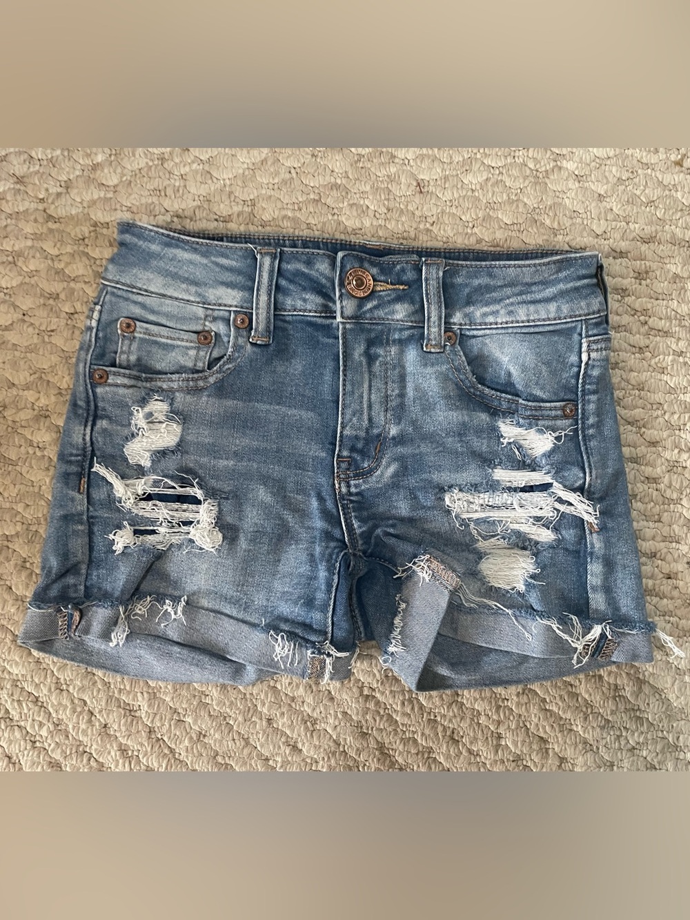 American Eagle Medium Wash Ripped Denim Shorts